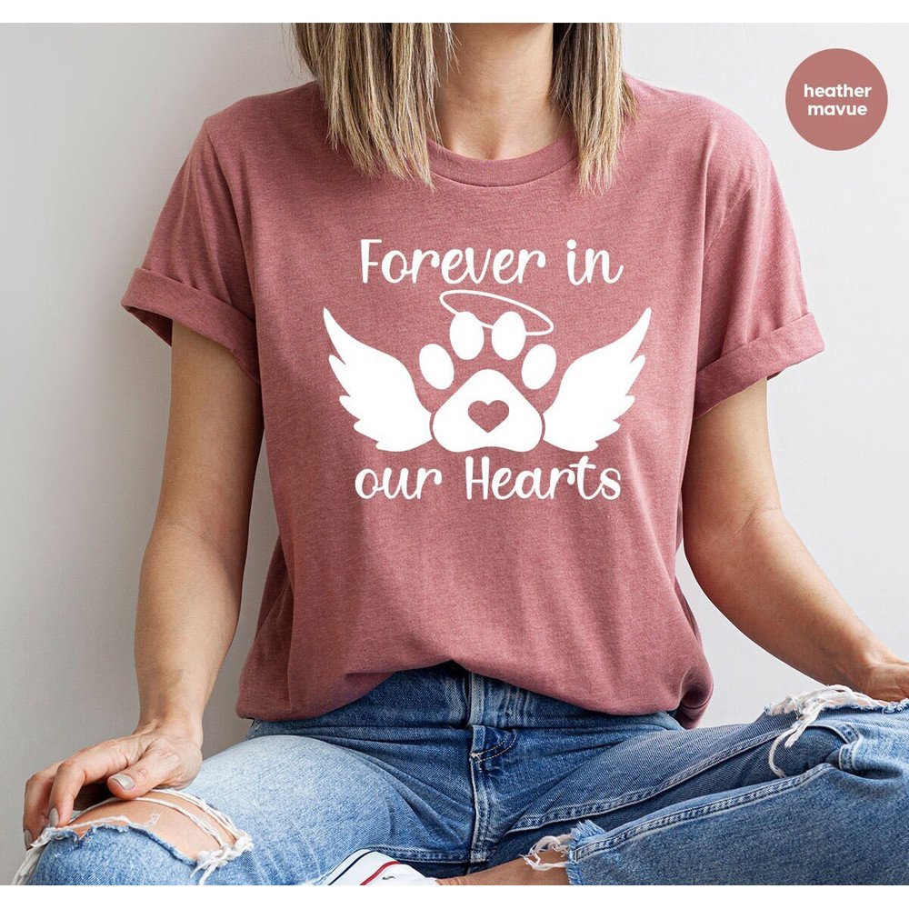 Pet Memorial Gifts, Dog Heaven Shirt, Forever In Our Hearts Outfit, Pet Loss VNeck Shirt, Bereavement Tshirt, Rest In Peace Graphic Tees - 1.jpg