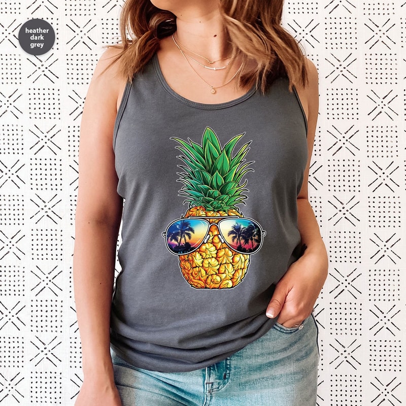 Pineapple Tank, Summer Tank, Holiday Tank, Funny Pineapple Graphic Tees, Beach Vneck Tank, Summer Outfit, Gift for Her - 3.jpg