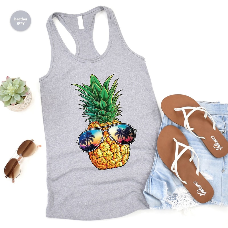 Pineapple Tank, Summer Tank, Holiday Tank, Funny Pineapple Graphic Tees, Beach Vneck Tank, Summer Outfit, Gift for Her - 4.jpg
