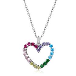 Rainbow heart necklace, Sterling silver colorful pendant, Gift for woman