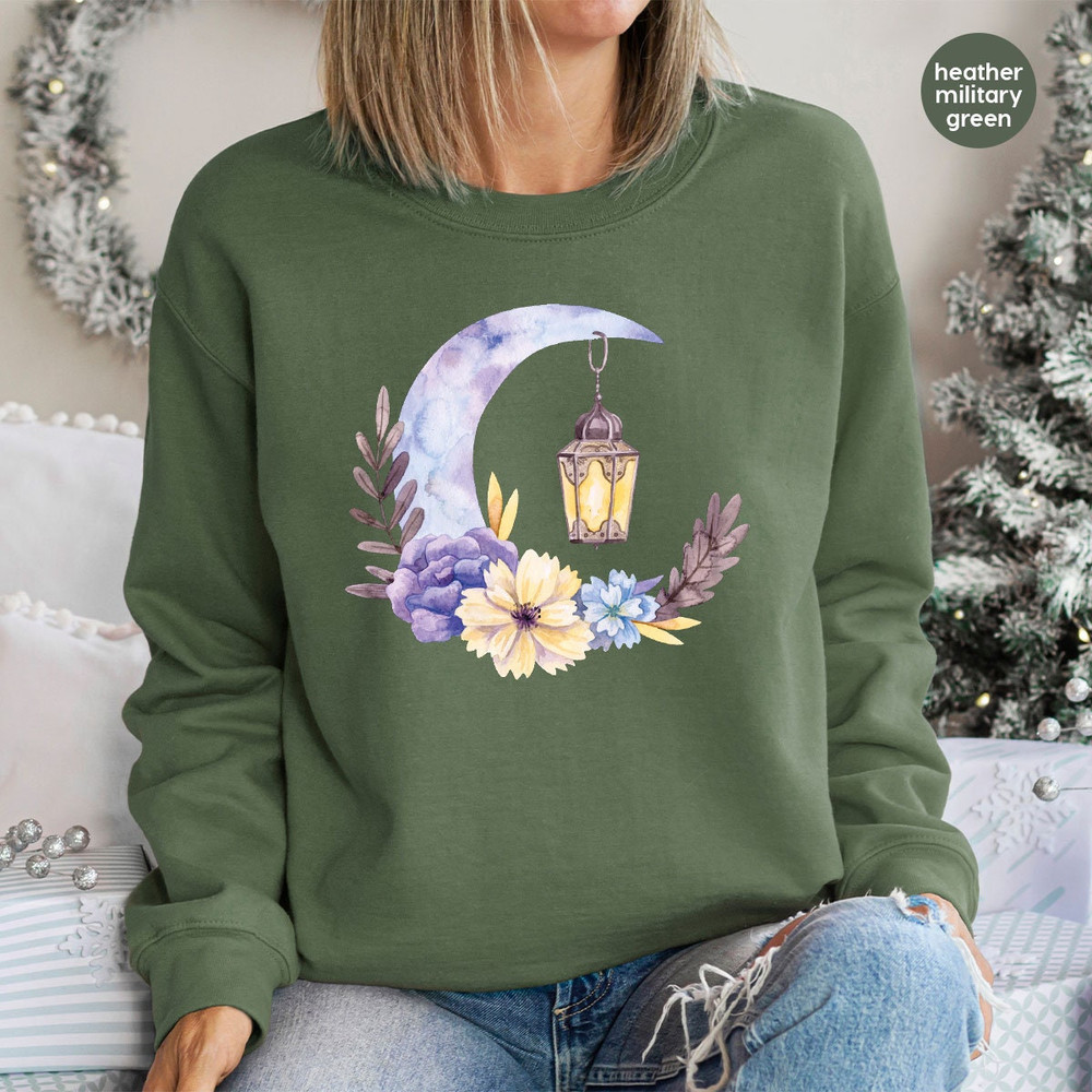 Ramadan Hoodies and Sweaters, Floral Faith Long Sleeve Shirt, Gift for Her, Religious Crewneck Sweatshirt, Gift for Muslim, Muslim Hooded - 5.jpg