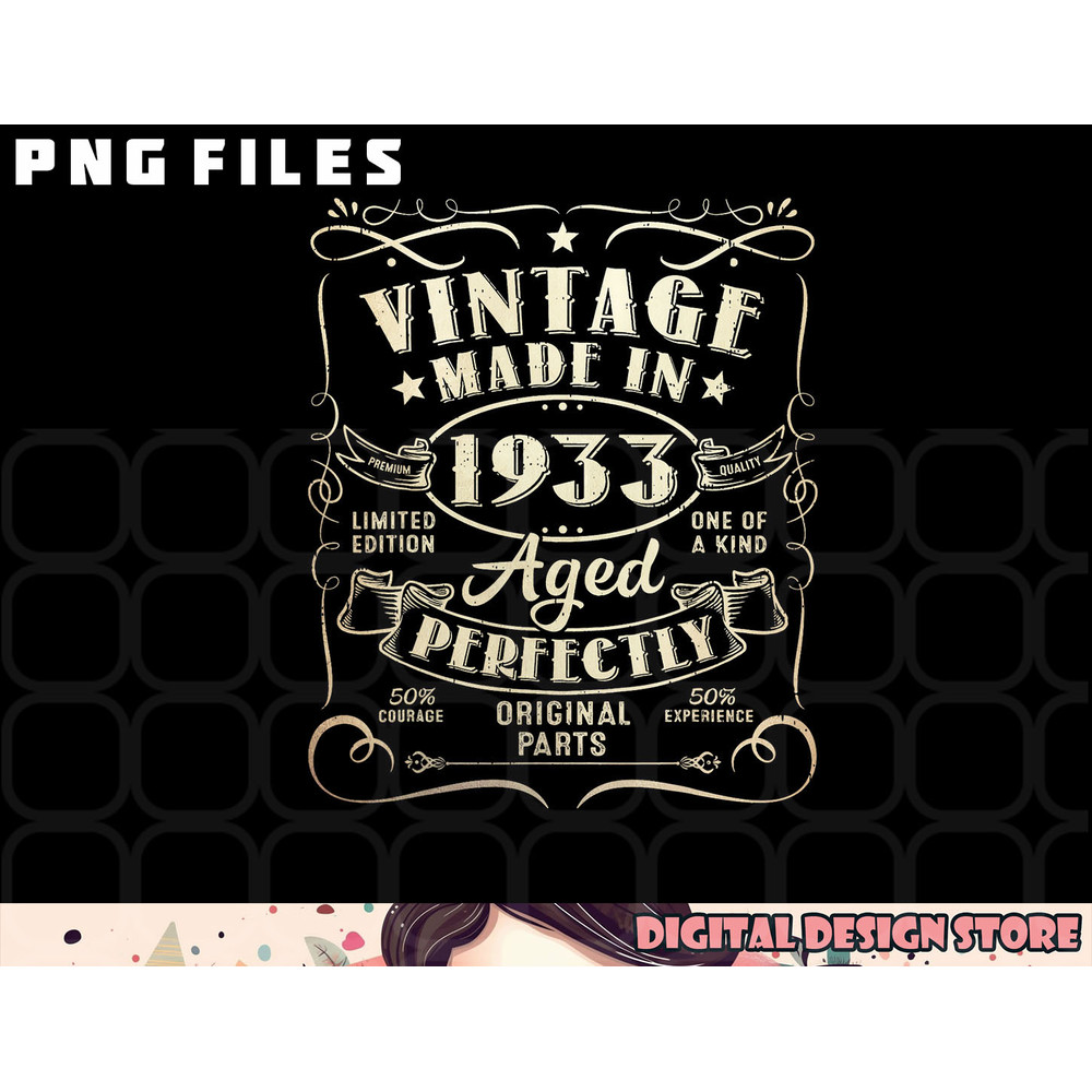 Vintage 90th Birthday Decorations Men Funny 1933 90 Birthday png, digital download copy.jpg