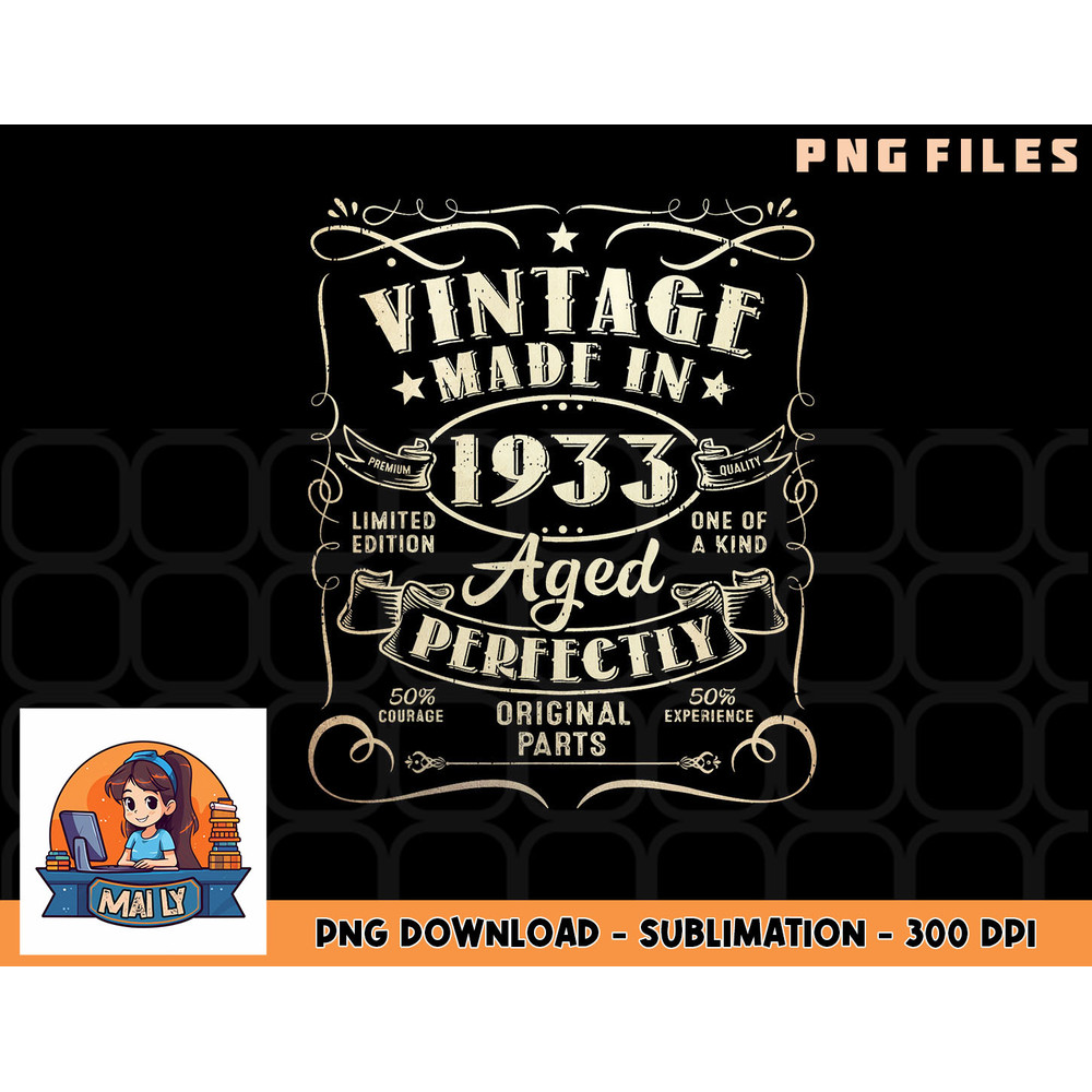 Vintage 90th Birthday Decorations Men Funny 1933 90 Birthday png, digital download copy.jpg