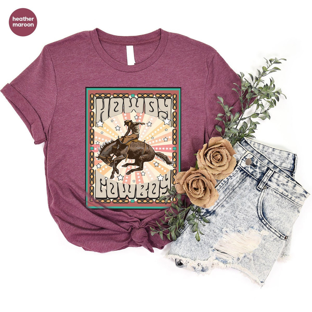 Retro Howdy T-Shirt, Country Shirts, Western Clothing, Cowboy Graphic Tees, Southern T Shirts, Vintage Rodeo T Shirt, Gift for Her - 4.jpg