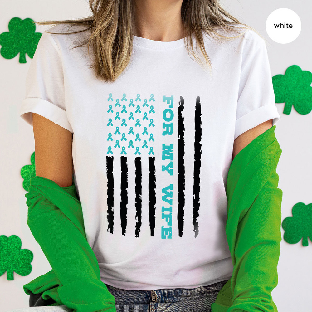 Retro Ovarian Cancer TShirt, Gift for Wife, Support Graphic Tees, American Flag Vneck Shirt, Ovarian Cancer Survivor Gift, Cancer Awareness - 3.jpg