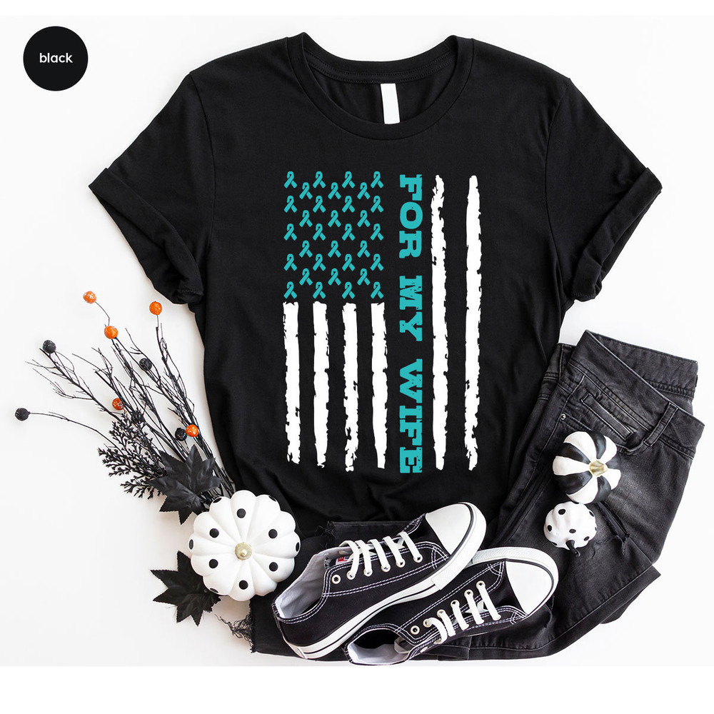 Retro Ovarian Cancer TShirt, Gift for Wife, Support Graphic Tees, American Flag Vneck Shirt, Ovarian Cancer Survivor Gift, Cancer Awareness - 4.jpg