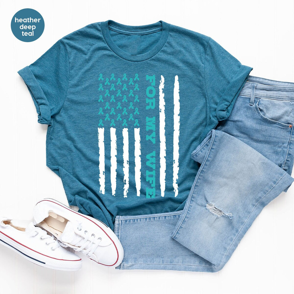 Retro Ovarian Cancer TShirt, Gift for Wife, Support Graphic Tees, American Flag Vneck Shirt, Ovarian Cancer Survivor Gift, Cancer Awareness - 5.jpg