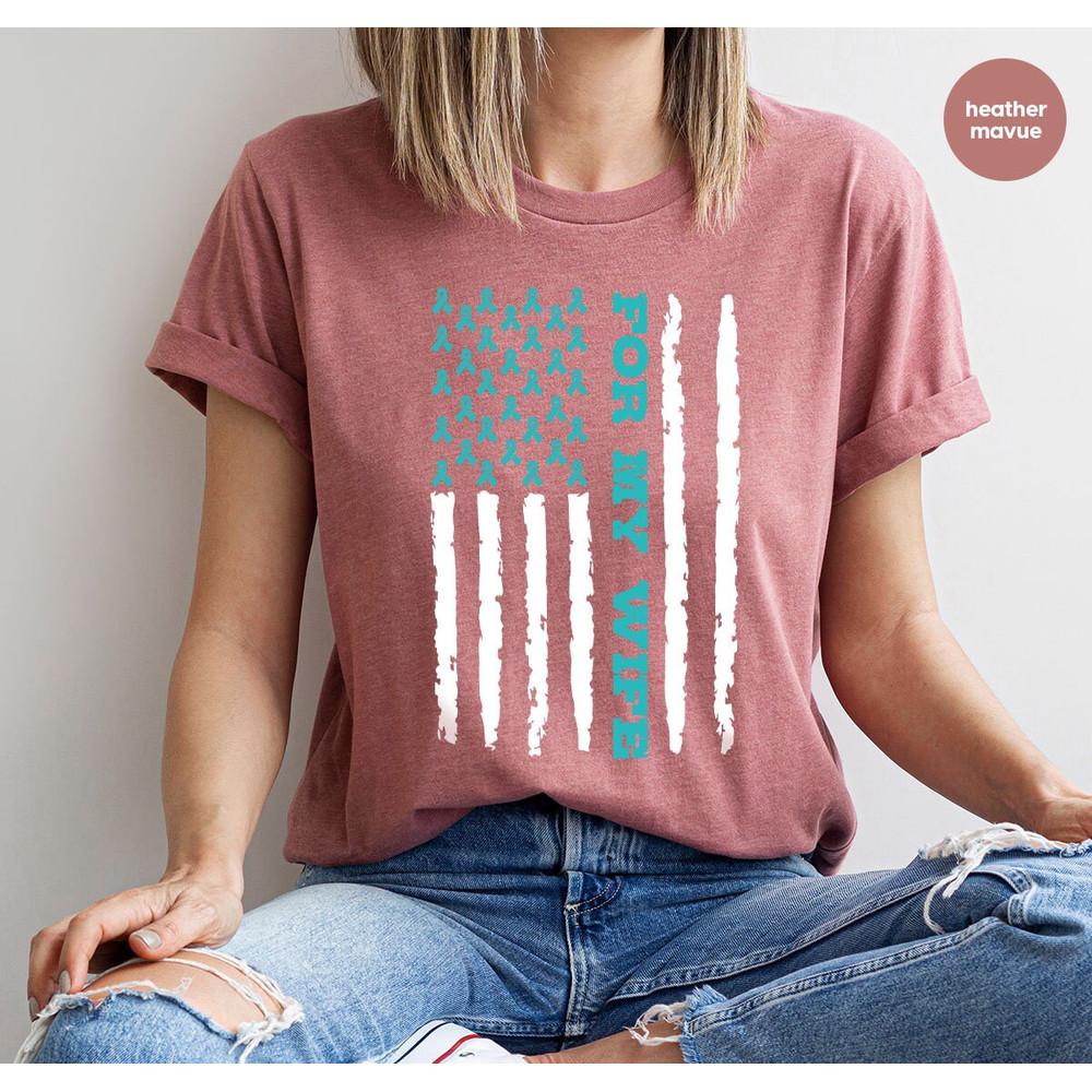 Retro Ovarian Cancer TShirt, Gift for Wife, Support Graphic Tees, American Flag Vneck Shirt, Ovarian Cancer Survivor Gift, Cancer Awareness - 7.jpg