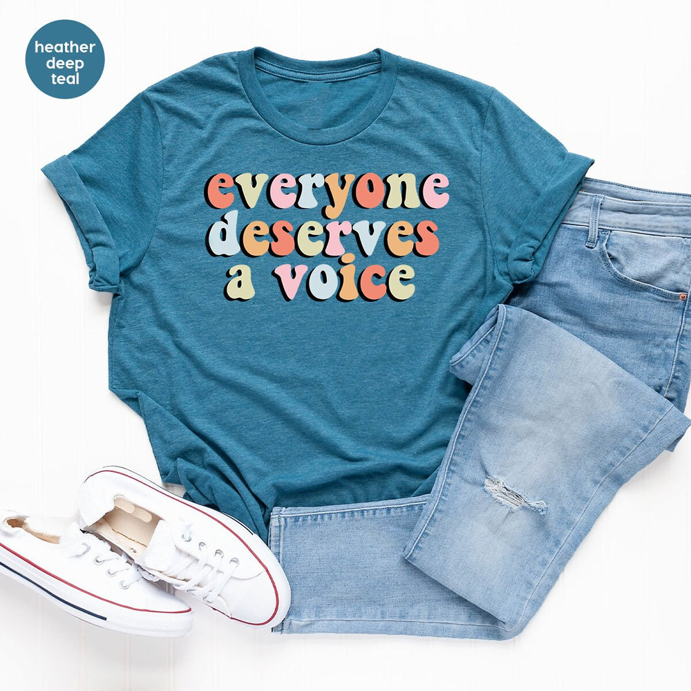 Retro Speech Pathology Shirt, Speech Language Pathologist Gift, Everyone Deserves A Voice TShirt, Therapist Vneck Shirt, Speech Therapy Gift - 2.jpg