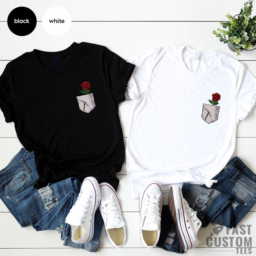 Rose Pocket Shirt, Aesthetic T Shirt, Flower TShirt, Floral T-Shirt, Gift For Women, Cute Shirts With Flowers - 4.jpg