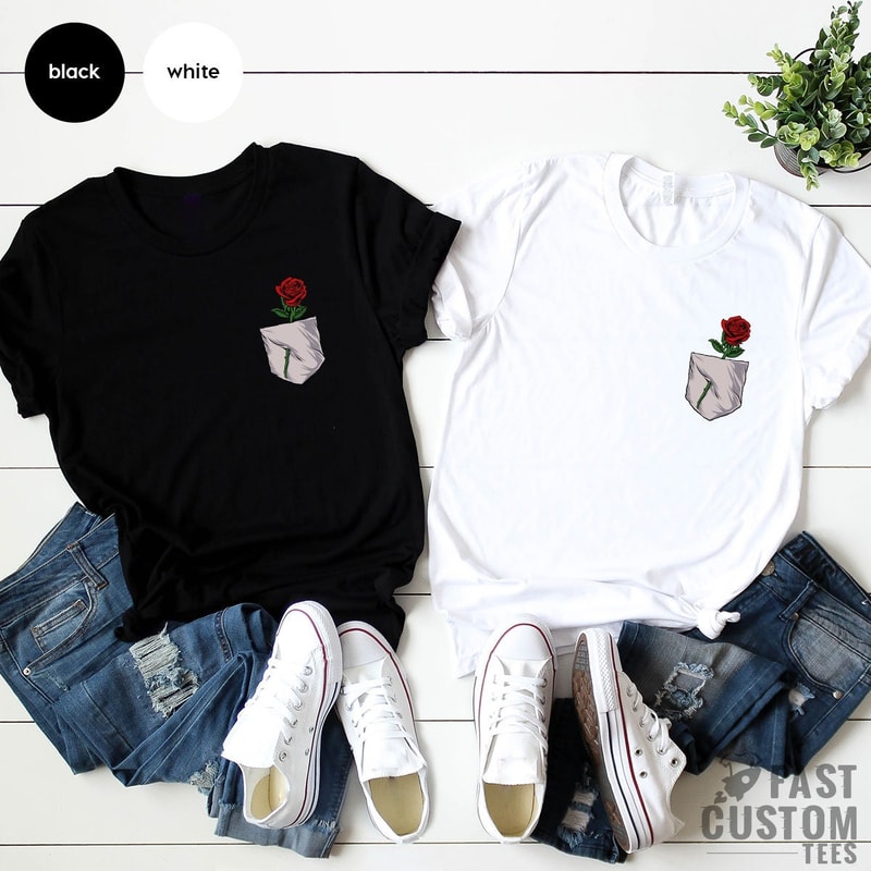 Rose Pocket Shirt, Aesthetic T Shirt, Flower TShirt, Floral T-Shirt, Gift For Women, Cute Shirts With Flowers - 4.jpg