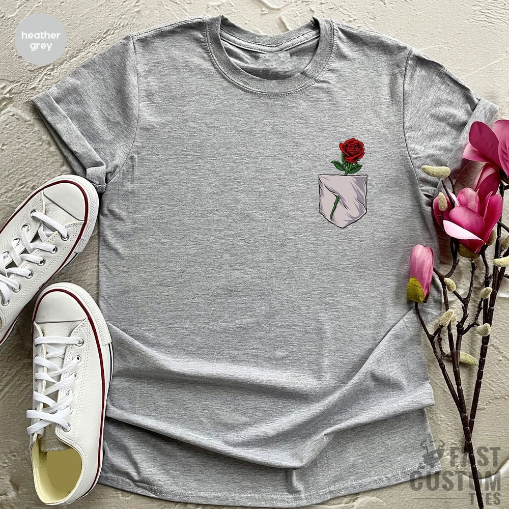 Rose Pocket Shirt, Aesthetic T Shirt, Flower TShirt, Floral T-Shirt, Gift For Women, Cute Shirts With Flowers - 7.jpg