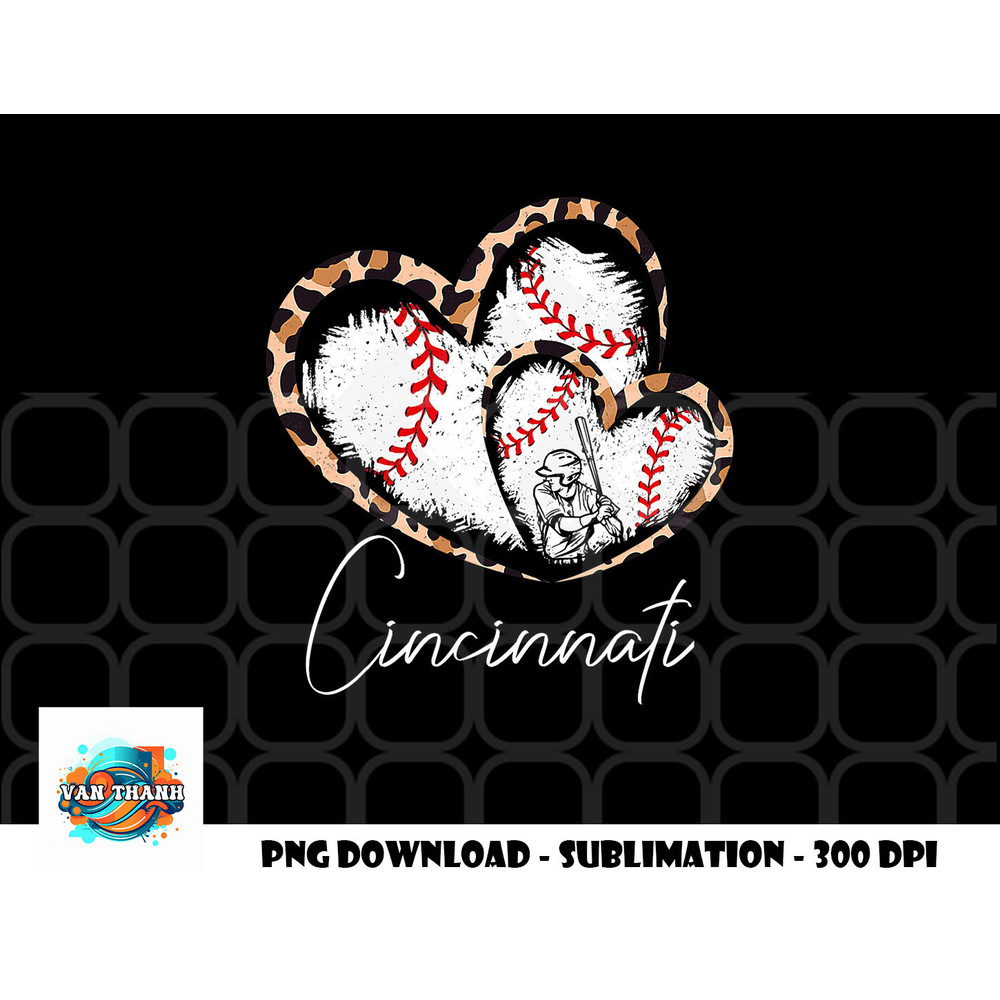 Vintage Cincinnati Baseball Leopard Heart Baseball Fans png, digital download copy.jpg