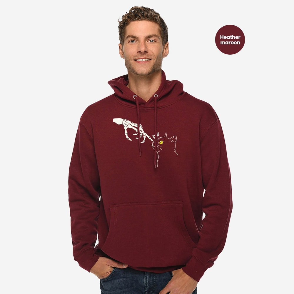 Skeleton Hand Cute Cat Graphic Hoodies for Women, Funny Skeleton Cat Halloween Long Sleeve Shirts, Unisex Halloween Skeleton Sweatshirts - 4.jpg