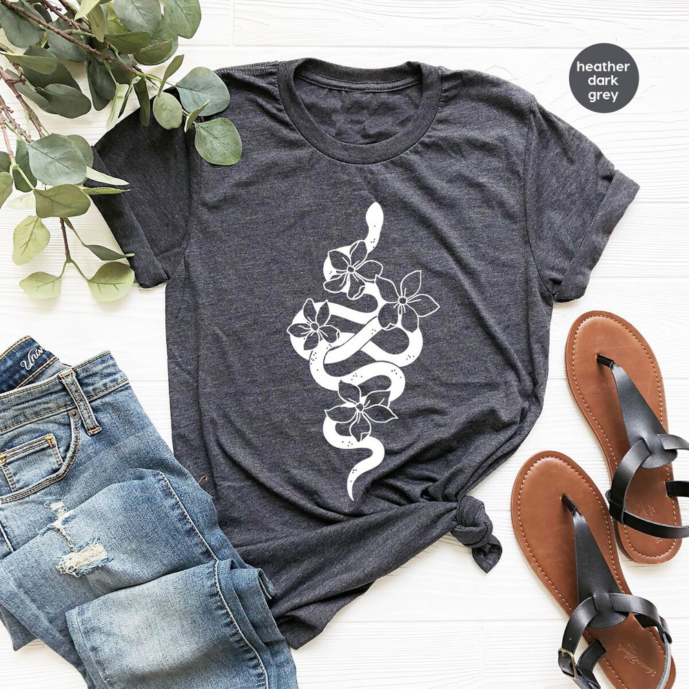 Snake Graphic Tees, Gift for Women, Floral Reptile Shirt, Cute Animal Toddler Shirts, Aesthetic Shirts for Women, Trendy Vneck TShirt - 2.jpg