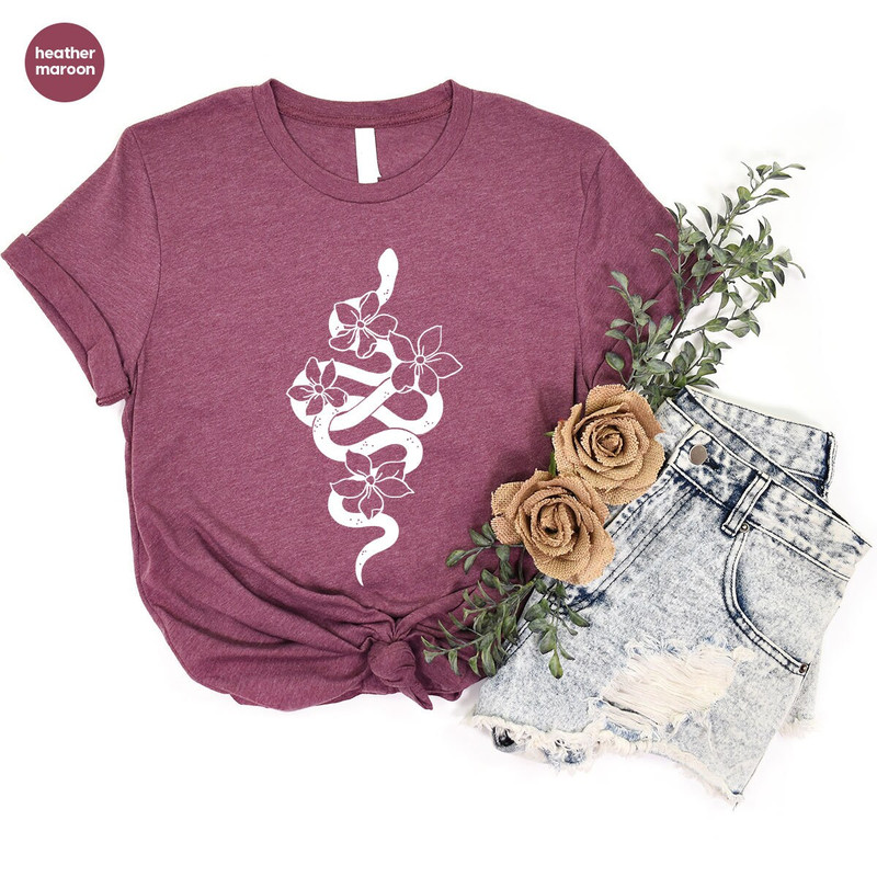 Snake Graphic Tees, Gift for Women, Floral Reptile Shirt, Cute Animal Toddler Shirts, Aesthetic Shirts for Women, Trendy Vneck TShirt - 4.jpg