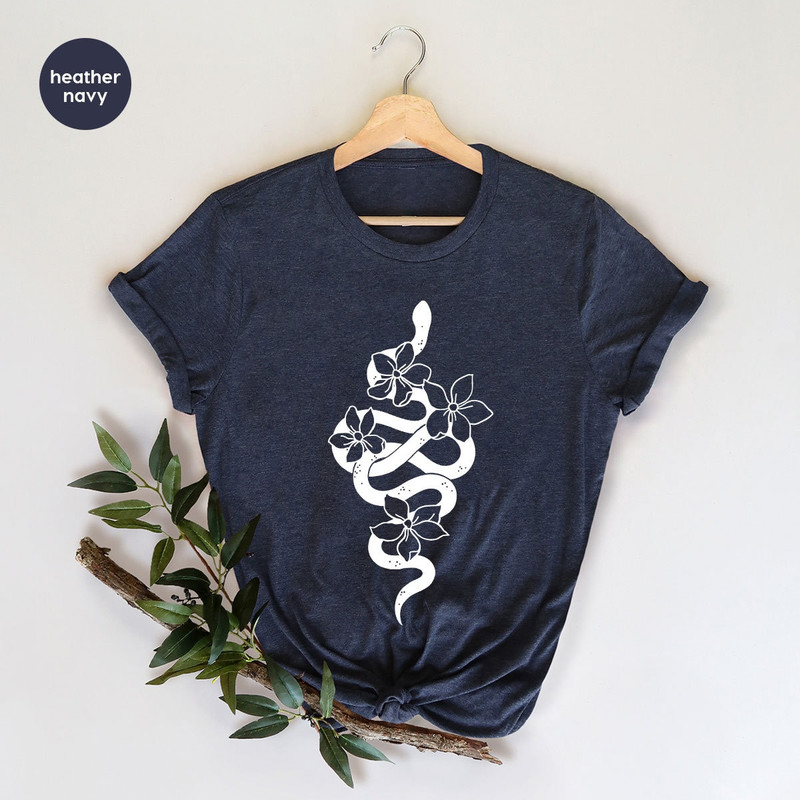 Snake Graphic Tees, Gift for Women, Floral Reptile Shirt, Cute Animal Toddler Shirts, Aesthetic Shirts for Women, Trendy Vneck TShirt - 5.jpg