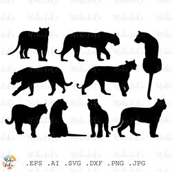 Tiger Svg, Leopard Svg, Puma Svg, Tiger Silhouette, Leopard Cricut, Puma Stencil Dxf, Puma Silhouette, Tiger Cricut