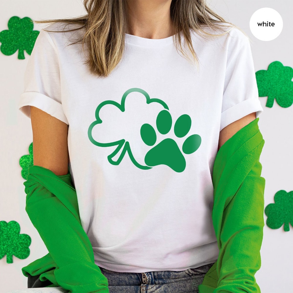 St Patricks Day Shirt, Irish Cat Mom Shirts, Dog Mom Gift, Shamrock Sweatshirt, Paw Print Clover Graphic Tees, St Paddy Shirts, Lucky TShirt - 1.jpg