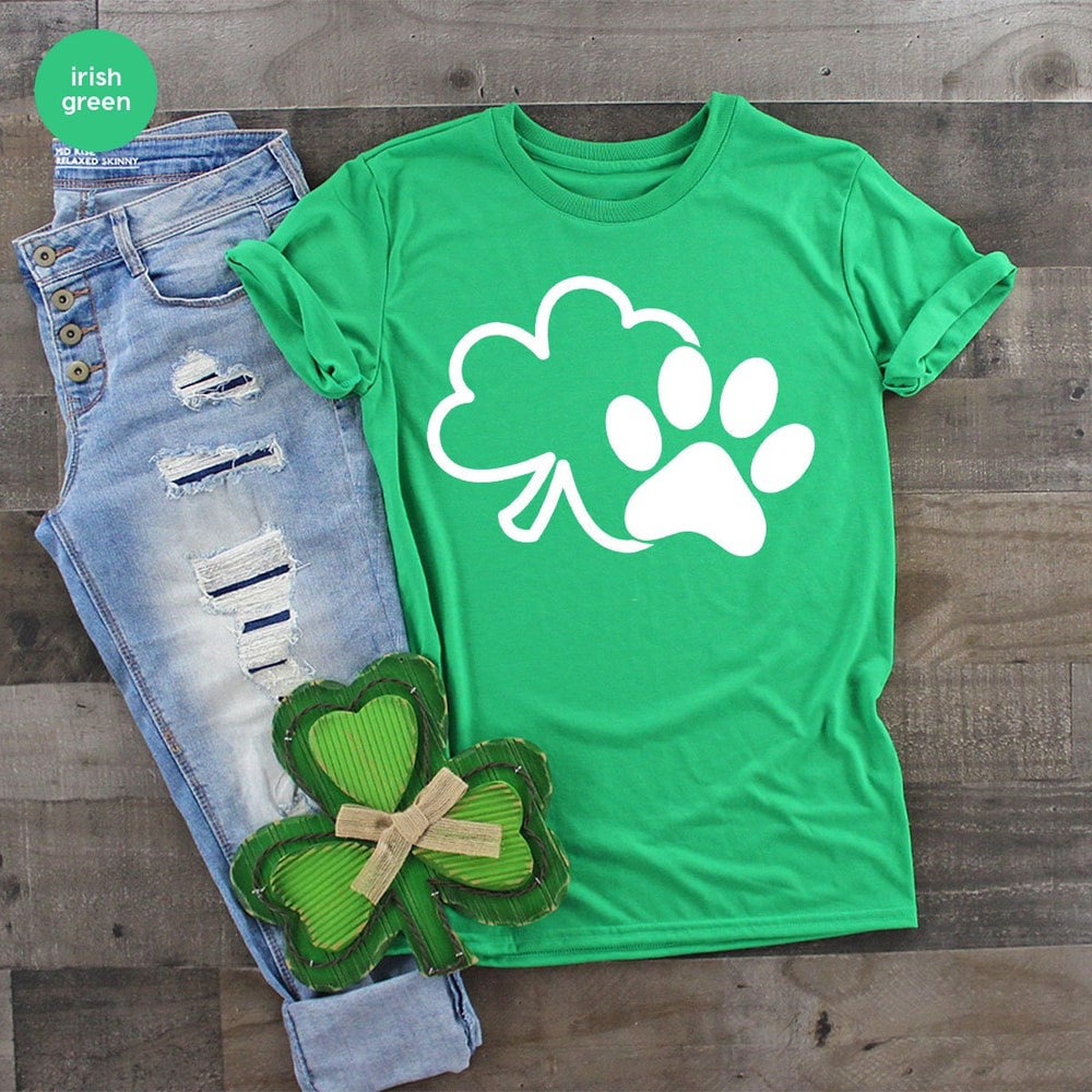 St Patricks Day Shirt, Irish Cat Mom Shirts, Dog Mom Gift, Shamrock Sweatshirt, Paw Print Clover Graphic Tees, St Paddy Shirts, Lucky TShirt - 3.jpg