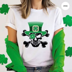 st patricks day shirt, irish t-shirt, skull shirt, shamrock crewneck sweatshirt, four leaf clover shirt, graphic tees, g