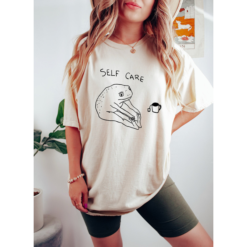 Funny Self Care Frog Shirt, Retro Vintage Self Care Shirt, Frog Lover Gift, Cool Frog Outfit, Cottagecore Frog Tshirt, Trendy Unisex Sweater - 1.jpg