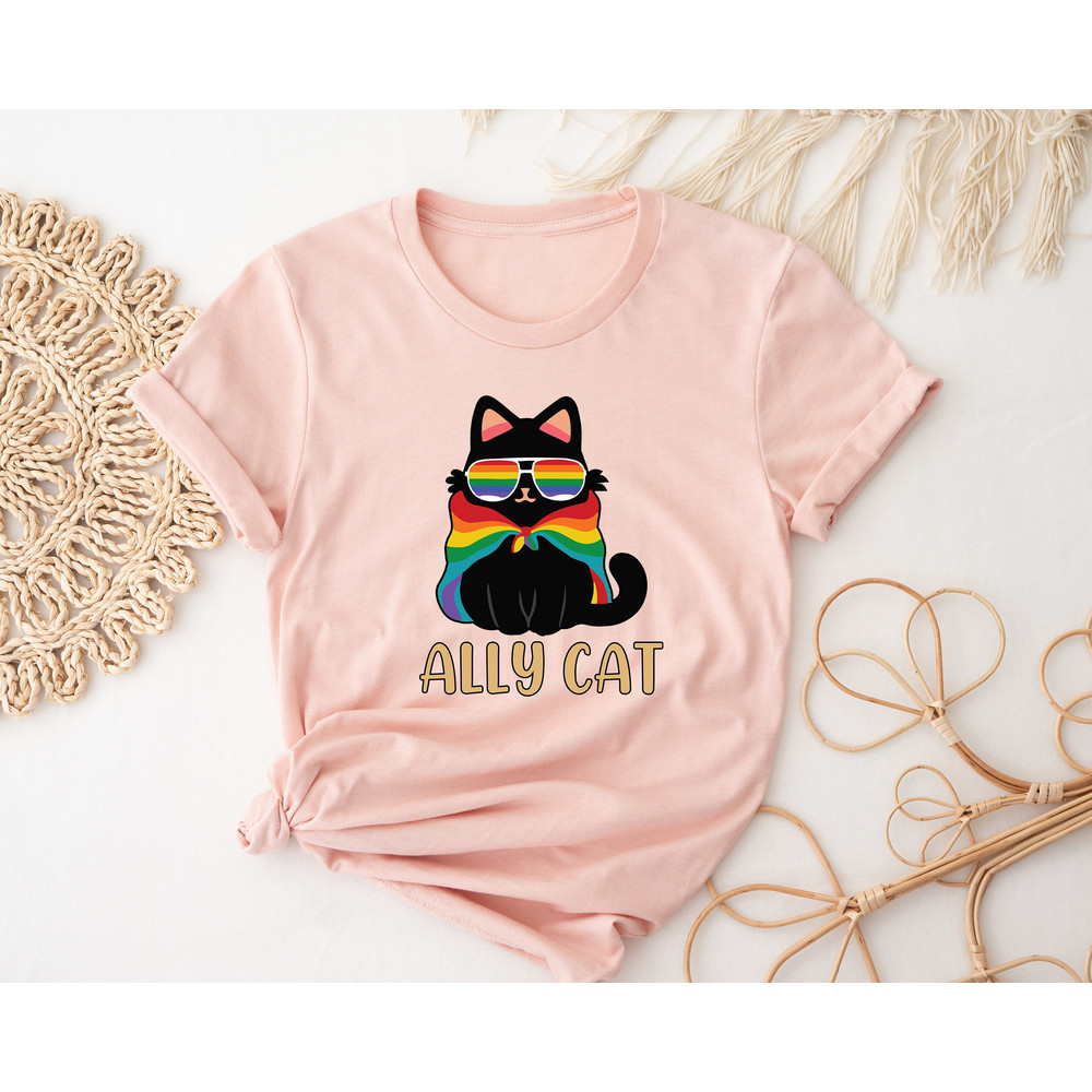 Pride Ally Cat Shirt, Retro Rainbow Colors Cat Ally Shirt, Cat Pride Shirt, Funny Pride Shirt, LGBTQ Shirt, LGBT Gifts, Love Is Love T-Shirt - 1.jpg