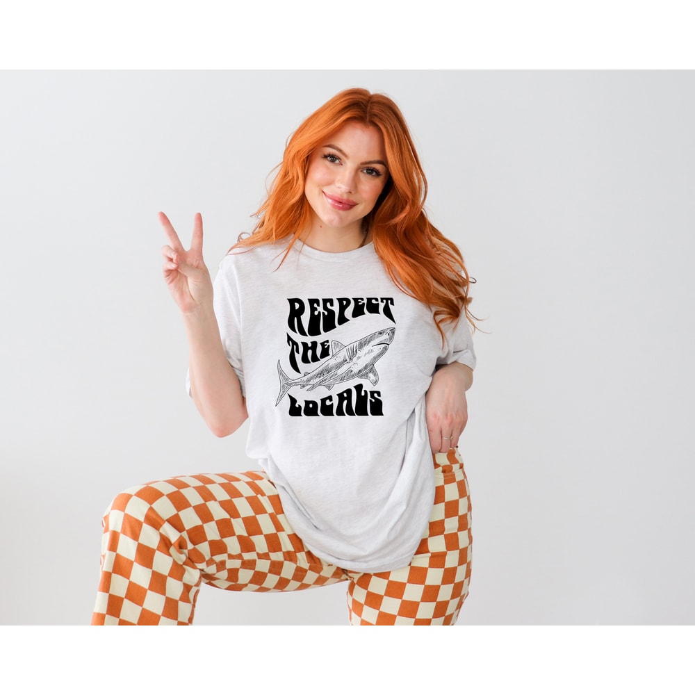 Respect The Locals Sweatshirt, Surfing Save The Shark Sweatshirt, Oversize Pullover Shirt, Aesthetic Beach Preppy Oversize Tee, Shark Shirts - 3.jpg