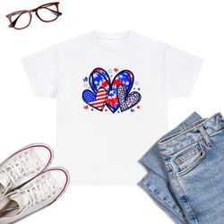 leopard heart red white blue american flag 4th of july women t-shirt