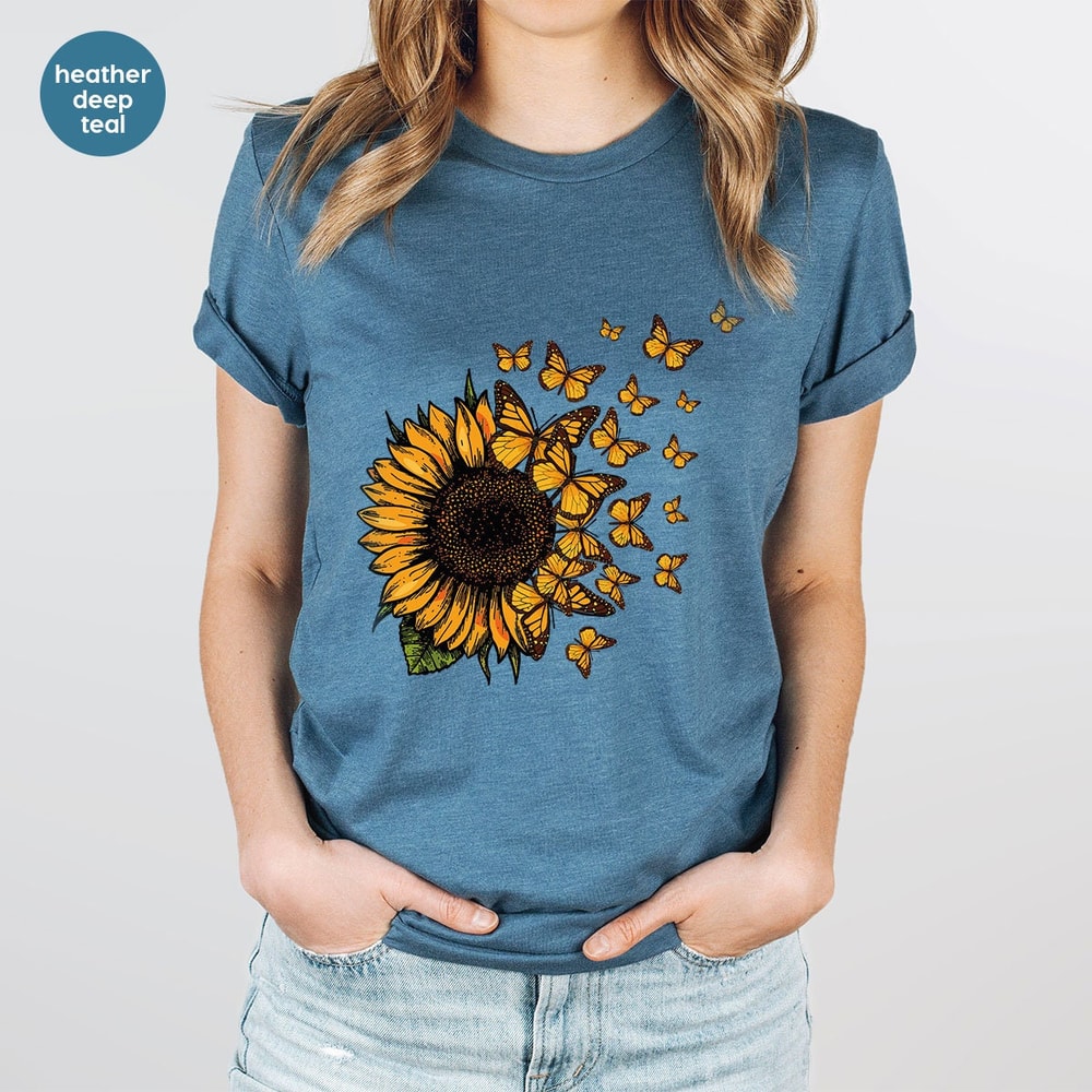 Sunflower Shirt, Butterfly Crewneck Sweatshirt, Graphic Tees for Women, Gift for Her, Inspirational Outfit, Mothers Day Gift, Gift for Women - 2.jpg