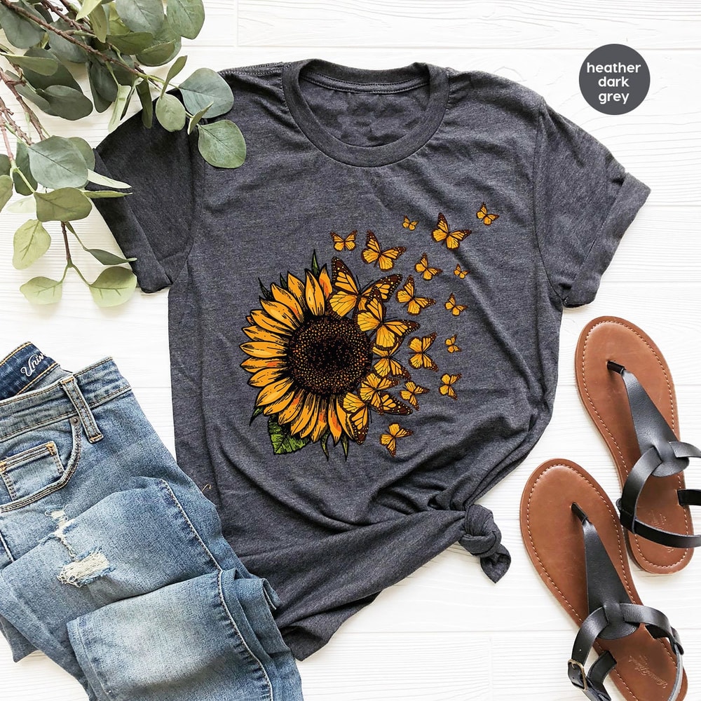 Sunflower Shirt, Butterfly Crewneck Sweatshirt, Graphic Tees for Women, Gift for Her, Inspirational Outfit, Mothers Day Gift, Gift for Women - 3.jpg