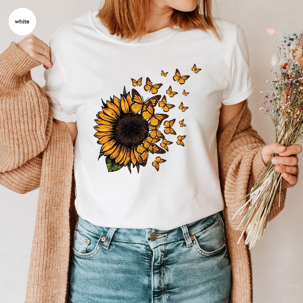 Sunflower Shirt, Butterfly Crewneck Sweatshirt, Graphic Tees for Women, Gift for Her, Inspirational Outfit, Mothers Day Gift, Gift for Women - 4.jpg