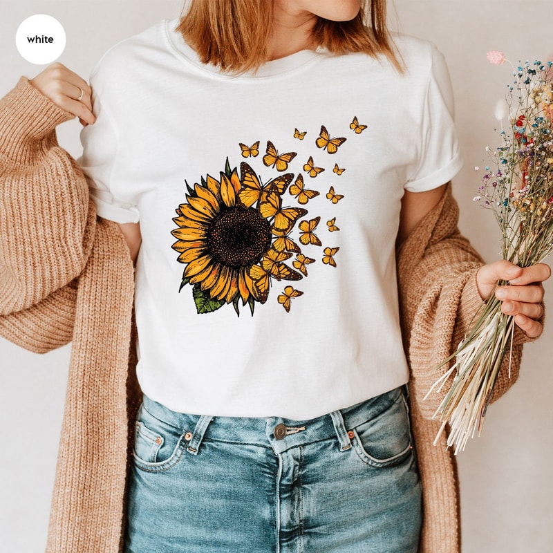 Sunflower Shirt, Butterfly Crewneck Sweatshirt, Graphic Tees for Women, Gift for Her, Inspirational Outfit, Mothers Day Gift, Gift for Women - 4.jpg