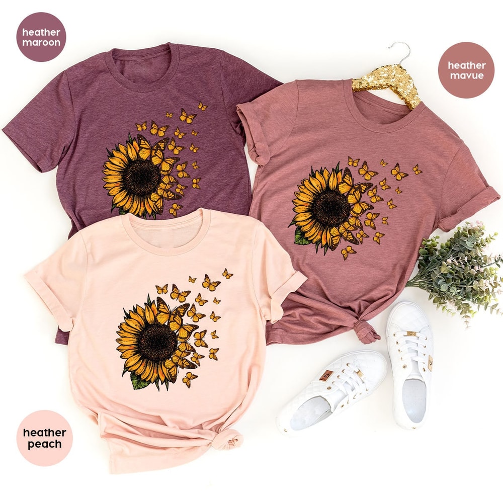 Sunflower Shirt, Butterfly Crewneck Sweatshirt, Graphic Tees for Women, Gift for Her, Inspirational Outfit, Mothers Day Gift, Gift for Women - 5.jpg