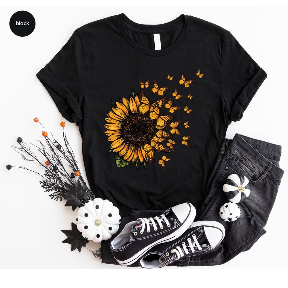 Sunflower Shirt, Butterfly Crewneck Sweatshirt, Graphic Tees for Women, Gift for Her, Inspirational Outfit, Mothers Day Gift, Gift for Women - 6.jpg