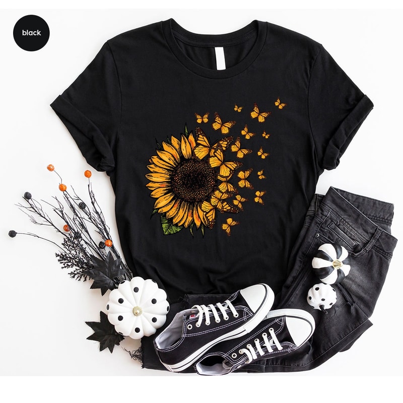 Sunflower Shirt, Butterfly Crewneck Sweatshirt, Graphic Tees for Women, Gift for Her, Inspirational Outfit, Mothers Day Gift, Gift for Women - 6.jpg