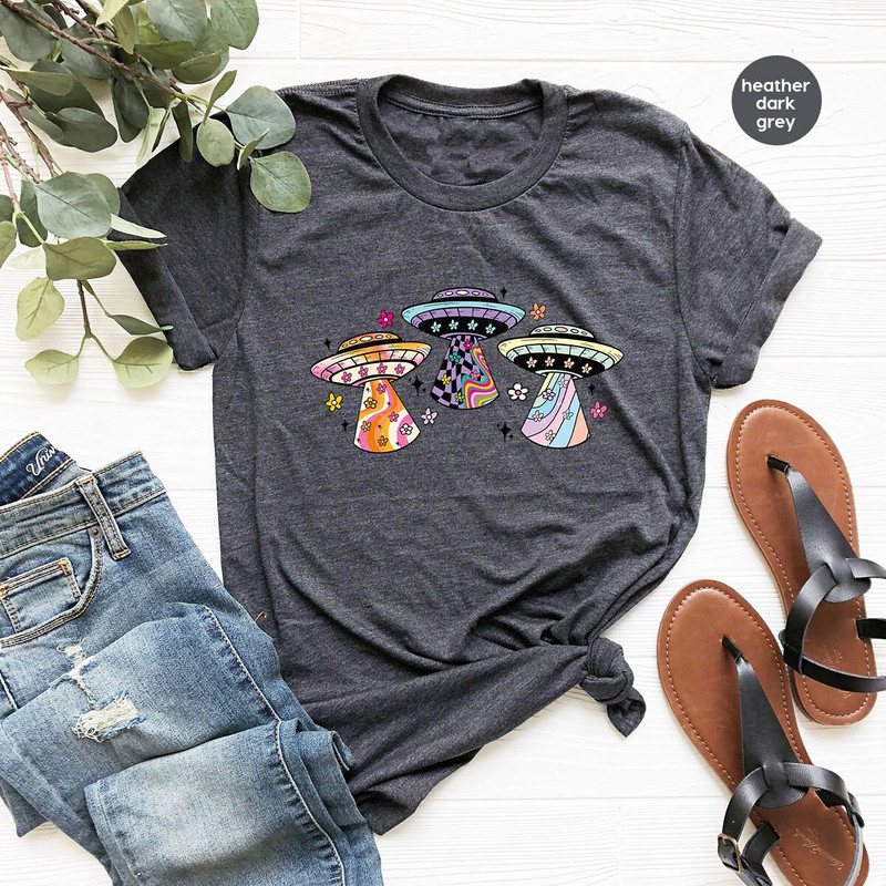 Trendy Space Shirts, Alien Clothing, Cool Flower Graphic Tees, Floral Space Toddler TShirts, Gifts for Women, Space Aircraft VNeck T-Shirt - 2.jpg