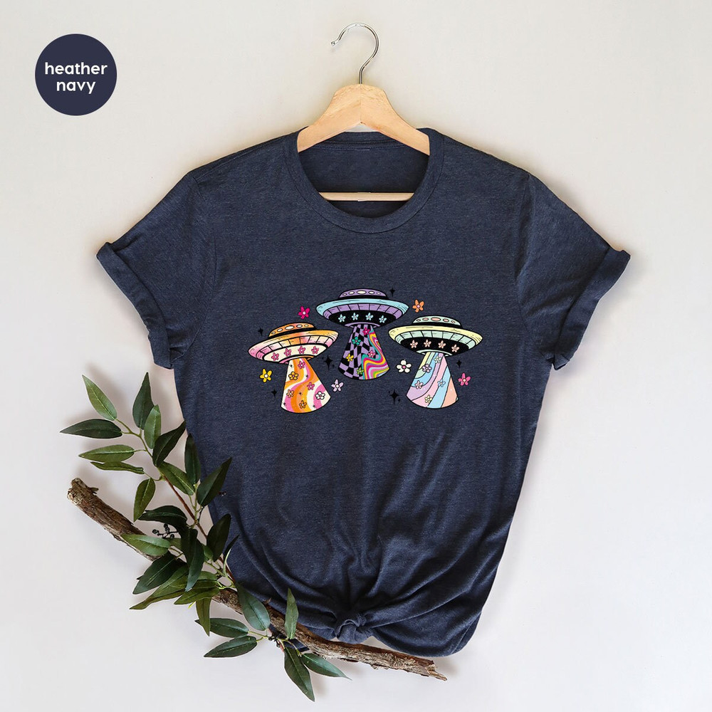 Trendy Space Shirts, Alien Clothing, Cool Flower Graphic Tees, Floral Space Toddler TShirts, Gifts for Women, Space Aircraft VNeck T-Shirt - 5.jpg