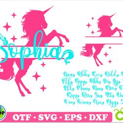 unicorn split monogram & unicorn font with tails | unicorn monogram svg, unicorn font svg cricut, unicorn name font svg