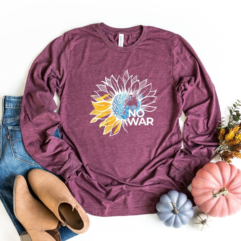 Ukraine Longsleeve Shirt, No War Shirt, Stand with Ukraine Shirt, Support Ukraine, Peace in Ukraine Sunflower Shirt, Anti War T Shirt - 2.jpg