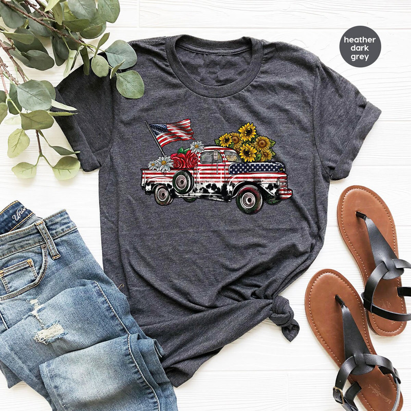 USA Flag Flower Shirt, America Sunflower TShirt, 4th Of July Flag Graphic Tees, Freedom Outfit, Independence Day Toddler, Gift For American - 2.jpg
