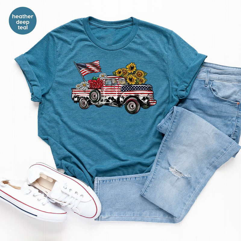 USA Flag Flower Shirt, America Sunflower TShirt, 4th Of July Flag Graphic Tees, Freedom Outfit, Independence Day Toddler, Gift For American - 5.jpg
