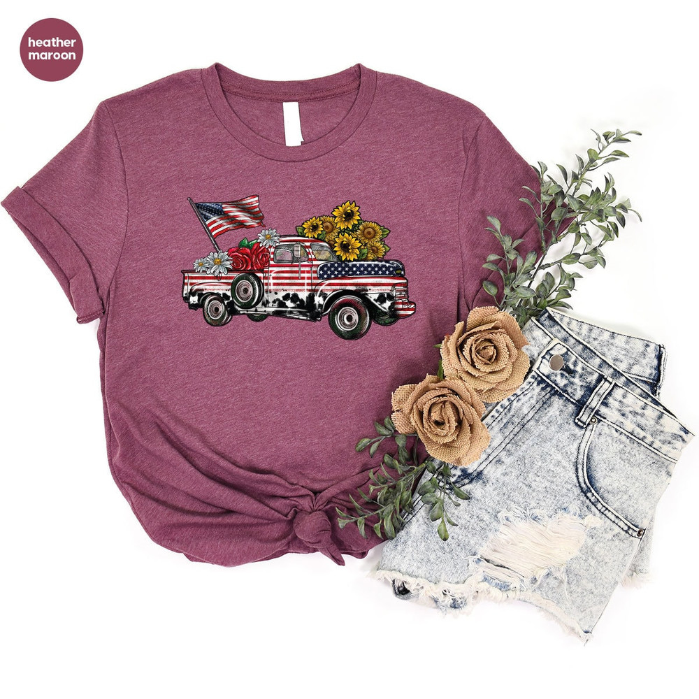 USA Flag Flower Shirt, America Sunflower TShirt, 4th Of July Flag Graphic Tees, Freedom Outfit, Independence Day Toddler, Gift For American - 7.jpg