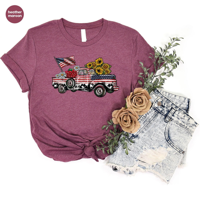 USA Flag Flower Shirt, America Sunflower TShirt, 4th Of July Flag Graphic Tees, Freedom Outfit, Independence Day Toddler, Gift For American - 7.jpg