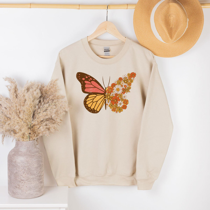 Vintage Butterfly T Shirt, Flower Butterfly Graphic Tee For Women, Aesthetic Butterfly Spring Shirt, Crewneck Retro Floral Butterfly Shirt - 7.jpg