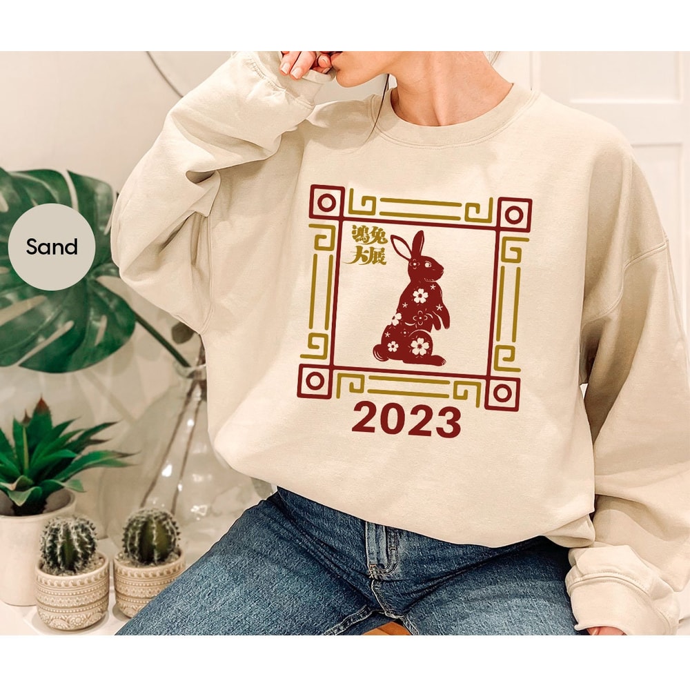 Year of the Rabbit 2023 Long Sleeve Tees, Lunar New Year Party Crewneck Sweatshirt, Chinese New Year 2023 Hooded, Chinese Rabbit Year Hoodie - 1.jpg