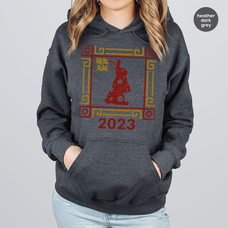Year of the Rabbit 2023 Long Sleeve Tees, Lunar New Year Party Crewneck Sweatshirt, Chinese New Year 2023 Hooded, Chinese Rabbit Year Hoodie - 2.jpg