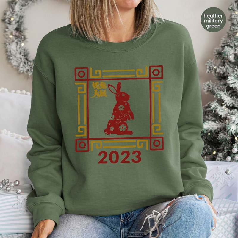 Year of the Rabbit 2023 Long Sleeve Tees, Lunar New Year Party Crewneck Sweatshirt, Chinese New Year 2023 Hooded, Chinese Rabbit Year Hoodie - 3.jpg
