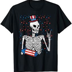 4th july rocker skeleton patriotic rock men boys kids teen t-shirt