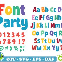 Word Party font otf, Party font svg, Birthday font svg, Party Birthday svg, Party letters, Baby letters svg, Child font